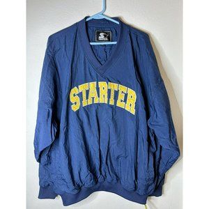 Vintage Starter Jacket Men's XXL V-Neck Windbreaker Logo Spellout Blue Yellow